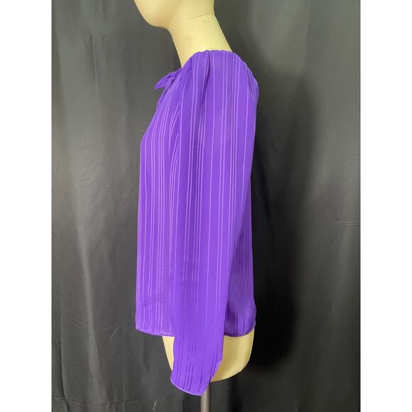 Vintage Rayon Purple Blouse, Marie Claire, Long Sleeves, Side Tie, Scoop Bottom - Picture 4 of 7